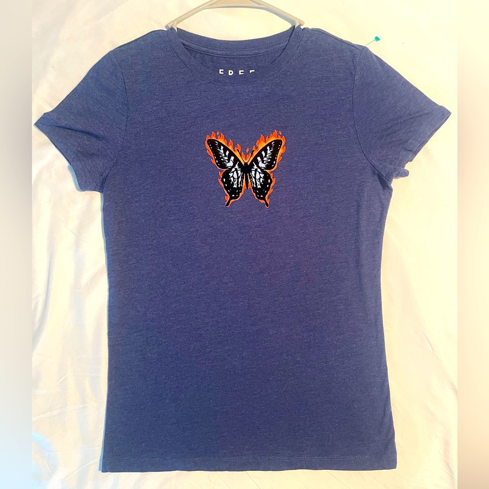 Free State Butterfly T Shirt Youth Lg Super Soft Cotton Flaming Butterfly NWOT